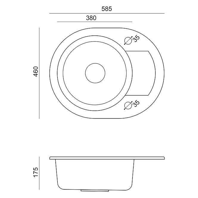 Spüle Cuba 216 Steingran grau 58x46x17,5 + Siphon