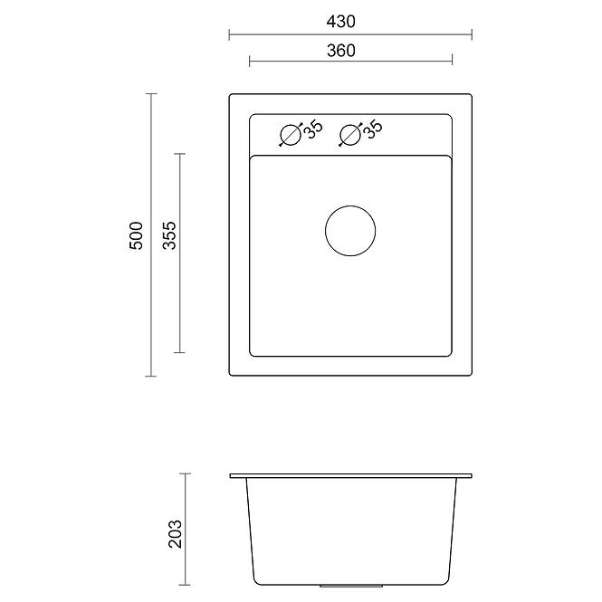 Spüle Johnny 100 Steingran grau 43x50x20 + Siphon