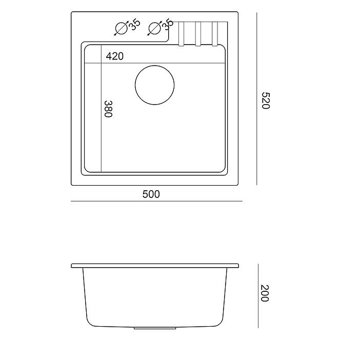 Spüle Peter 110 Steingran weiß 50x52x20 + Siphon