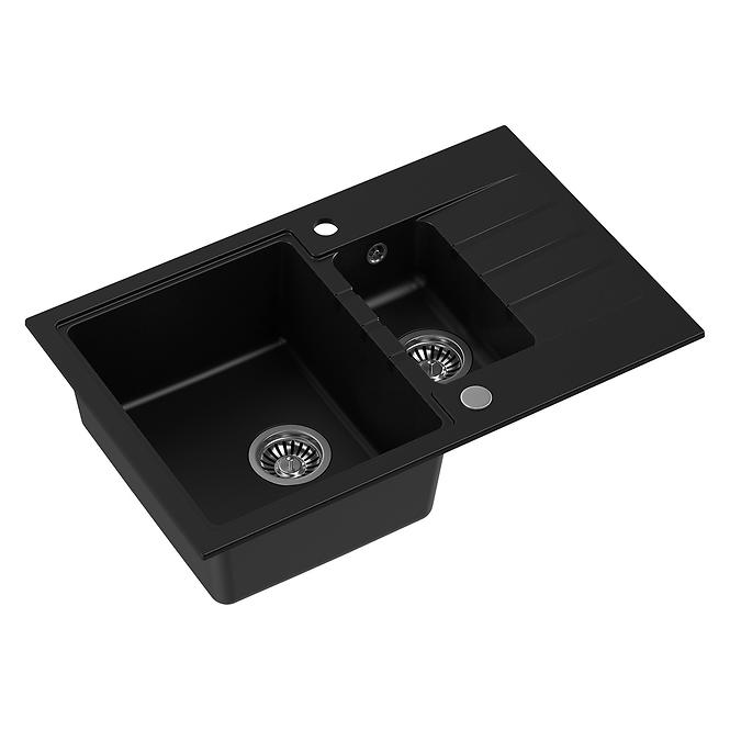 Spüle Peter 156 Steingran schwarz 78x50x20 + Siphon