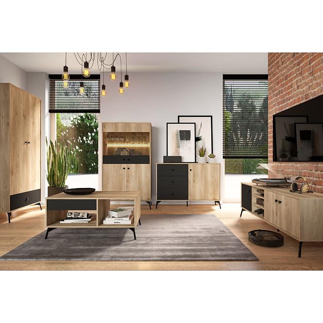 Vitrine Agis 02 Honey Castello Oak/Black Mat