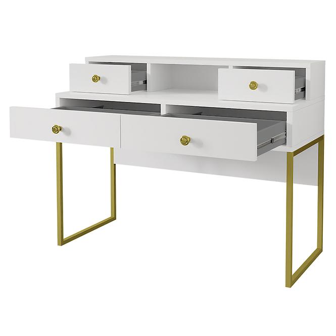 Schreibtisch 03 4S weiß/goldenes Metall
