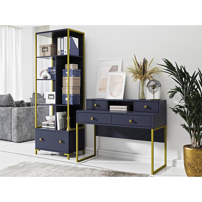 Schreibtisch 03 4S blau/goldenes Metall