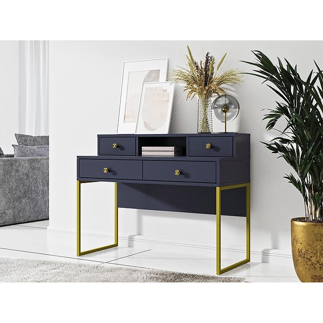 Schreibtisch 03 4S blau/goldenes Metall