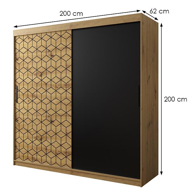 Schrank Heksagon 200 Eiche artisan/Eiche artisan/schwarz