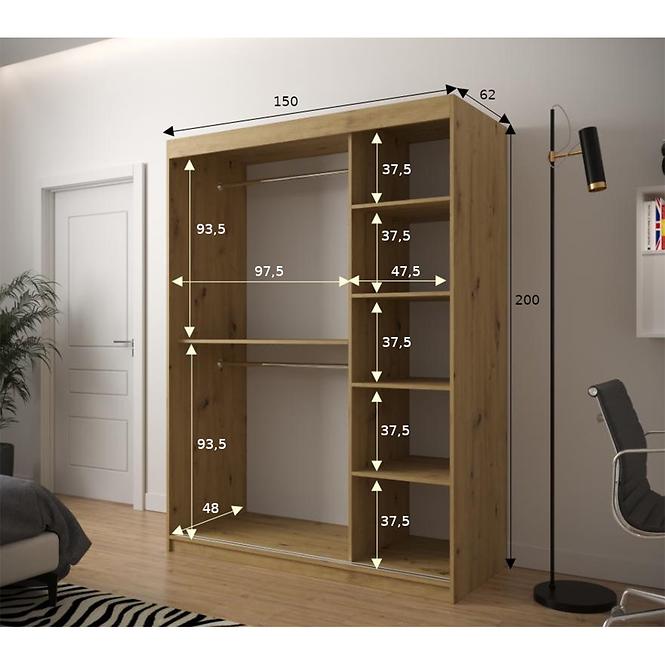 Schrank Heksagon 1 150 Eiche artisan/weiß,3