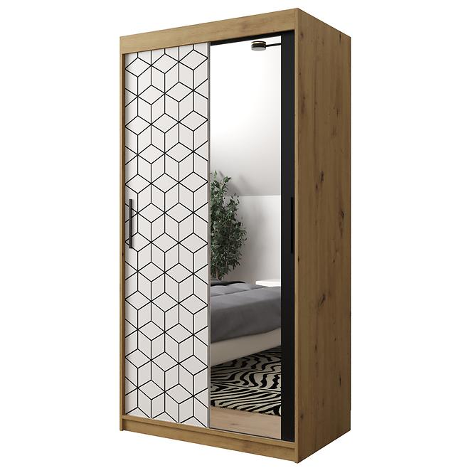 Schrank Heksagon 2 100 Eiche artisan/weiß/spiegel