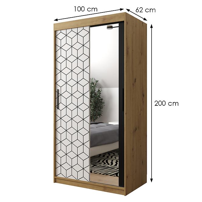 Schrank Heksagon 2 100 Eiche artisan/weiß/spiegel