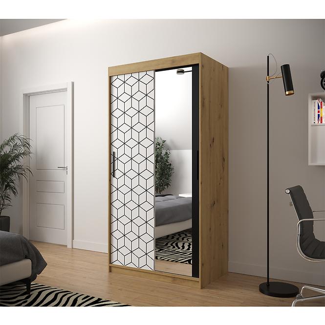 Schrank Heksagon 2 100 Eiche artisan/weiß/spiegel