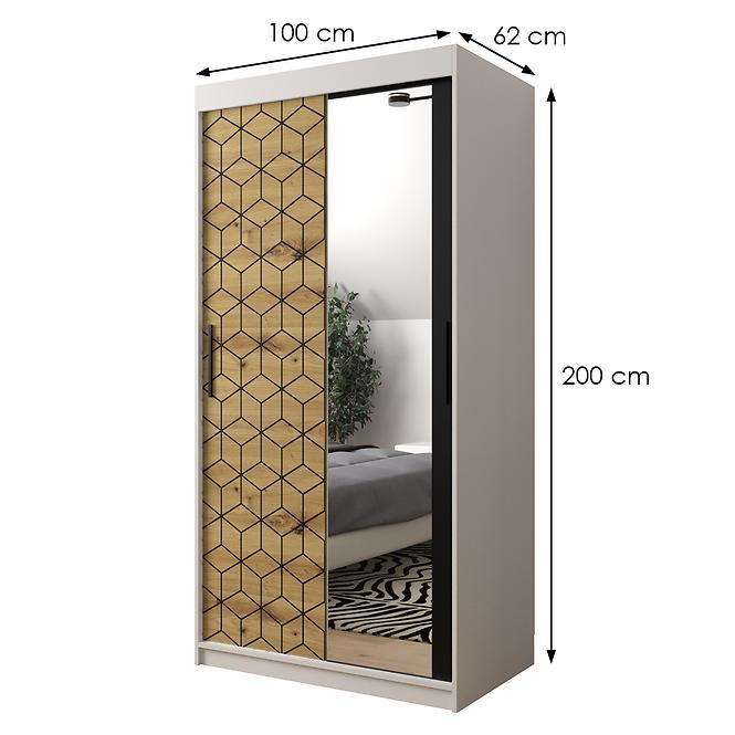 Schrank Heksagon 2 100 weiß/Eiche artisan/spiegel