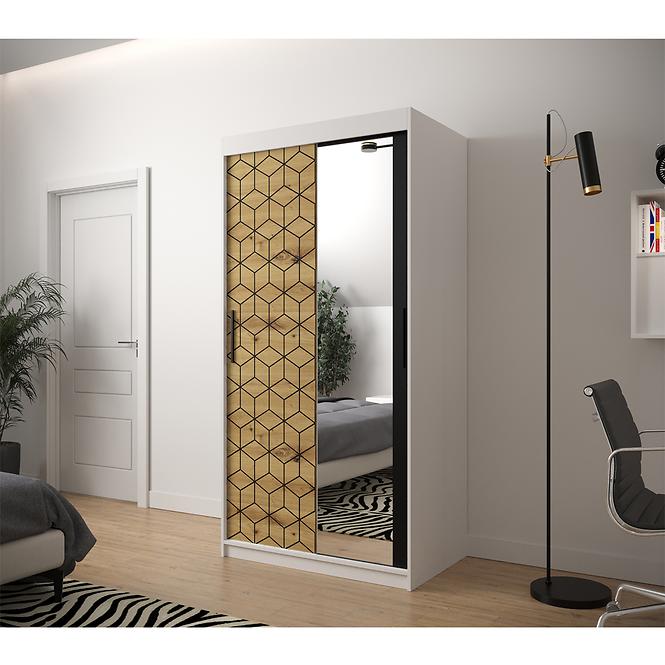Schrank Heksagon 2 100 weiß/Eiche artisan/spiegel