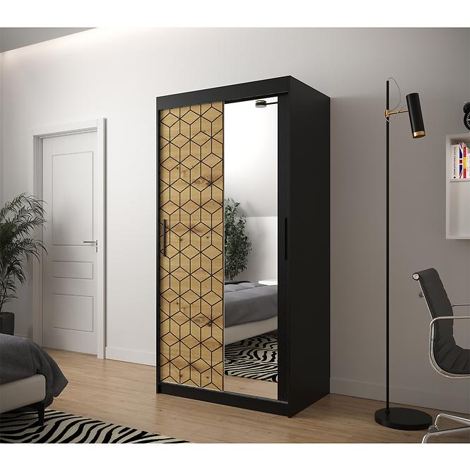 Schrank Heksagon 2 100 schwarz/Eiche artisan/spiegel,6