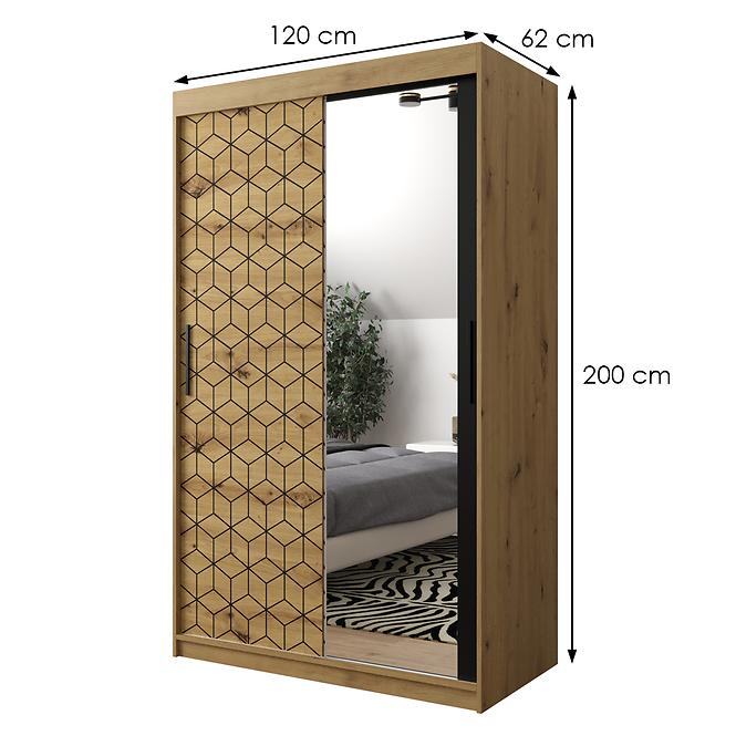 Schrank Heksagon 2 120 Eiche artisan/Eiche artisan/spiegel