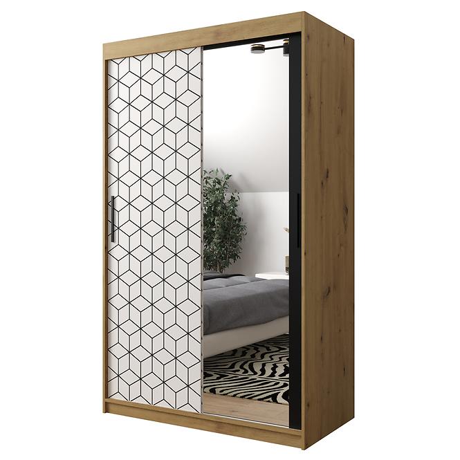 Schrank Heksagon 2 120 Eiche artisan/weiß/spiegel