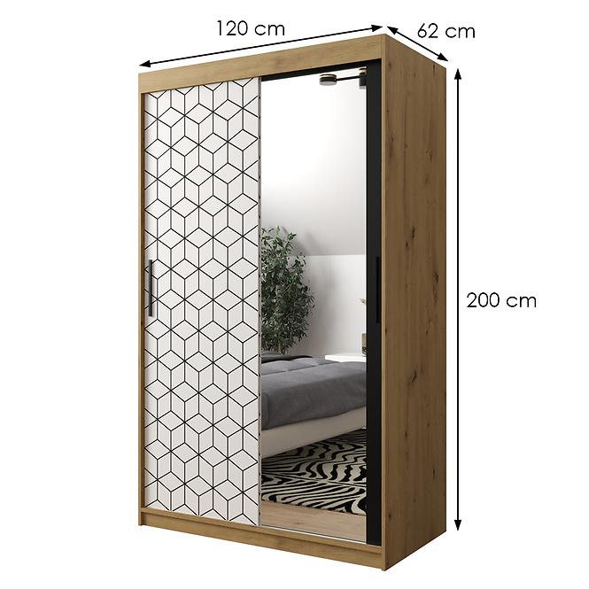 Schrank Heksagon 2 120 Eiche artisan/weiß/spiegel