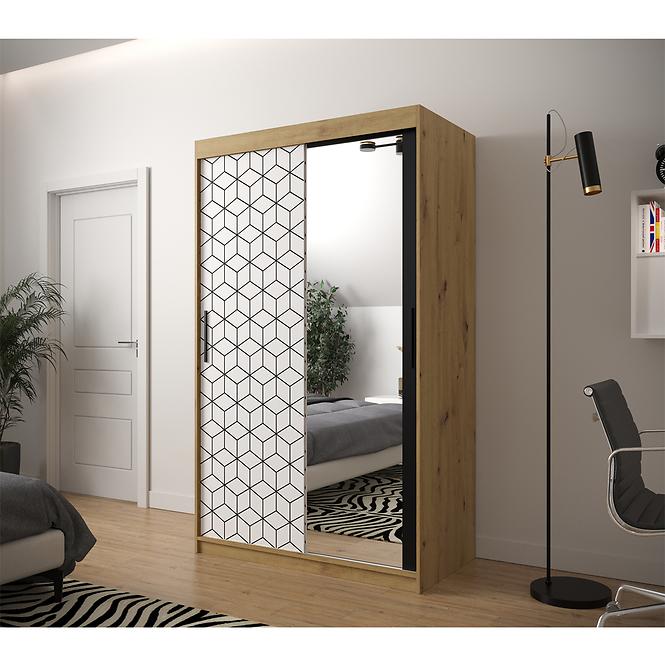 Schrank Heksagon 2 120 Eiche artisan/weiß/spiegel