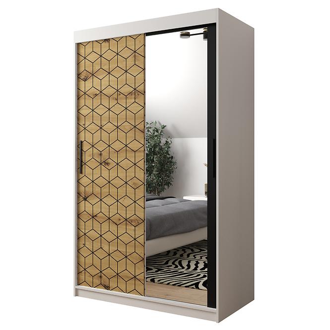 Schrank Heksagon 2 120 weiß/Eiche artisan/spiegel