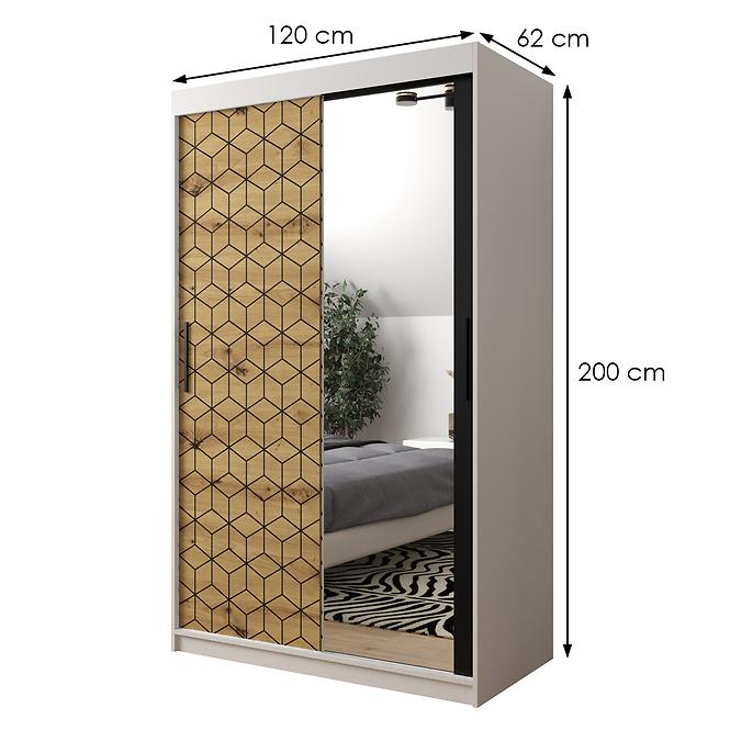 Schrank Heksagon 2 120 weiß/Eiche artisan/spiegel