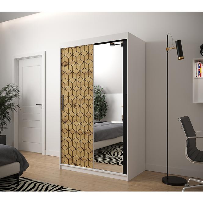 Schrank Heksagon 2 120 weiß/Eiche artisan/spiegel
