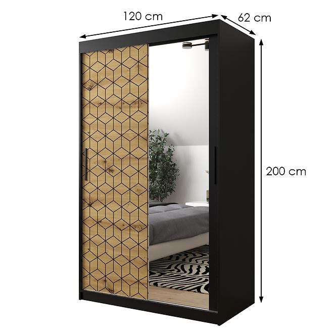 Schrank Heksagon 2 120 schwarz/Eiche artisan/spiegel