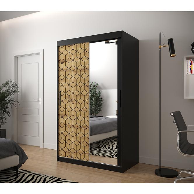Schrank Heksagon 2 120 schwarz/Eiche artisan/spiegel