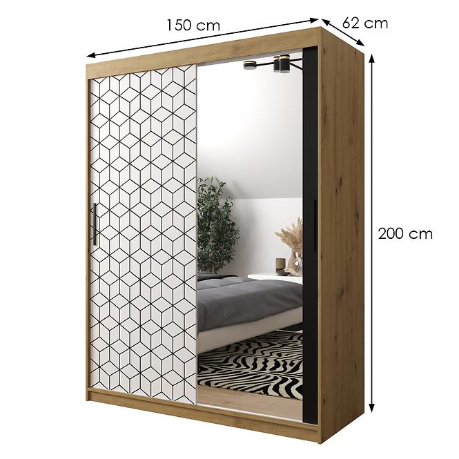 Schrank Heksagon 2 150 Eiche artisan/weiß/spiegel