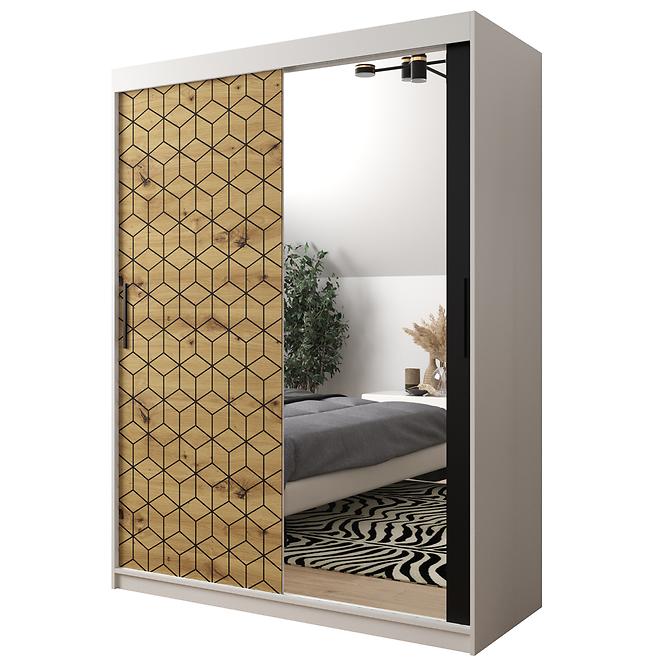 Schrank Heksagon 2 150 weiß/Eiche artisan/spiegel