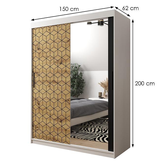 Schrank Heksagon 2 150 weiß/Eiche artisan/spiegel,2