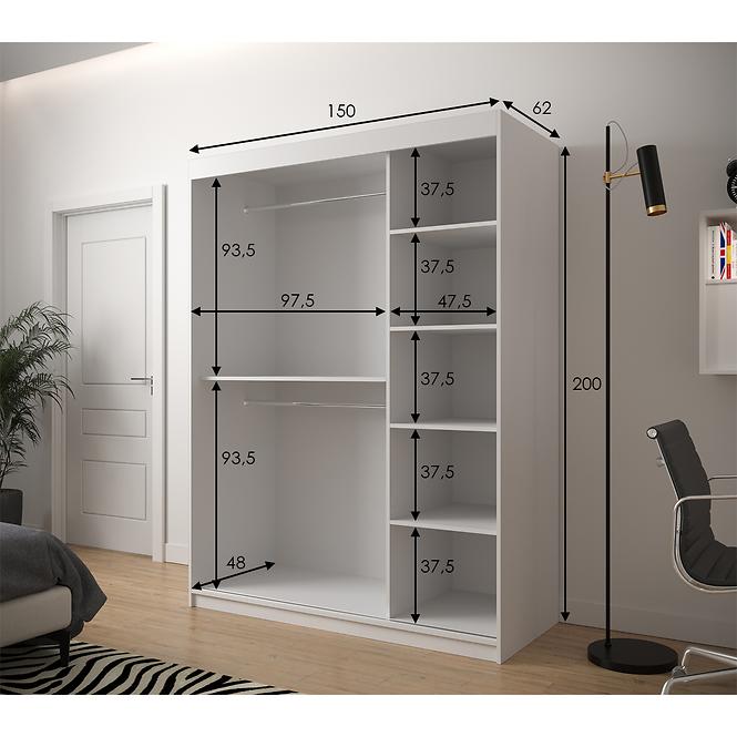Schrank Heksagon 2 150 weiß/Eiche artisan/spiegel,3