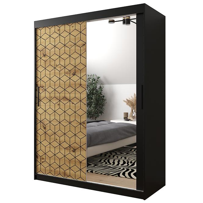 Schrank Heksagon 2 150 schwarz/Eiche artisan/spiegel