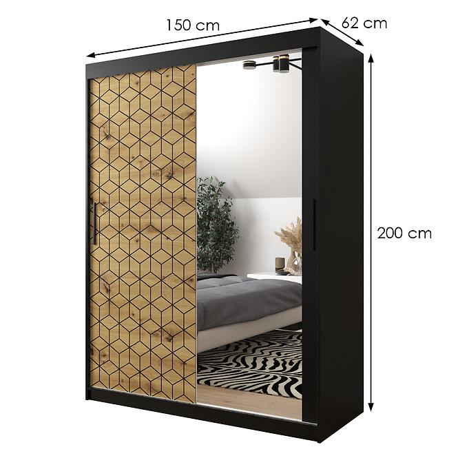 Schrank Heksagon 2 150 schwarz/Eiche artisan/spiegel,2