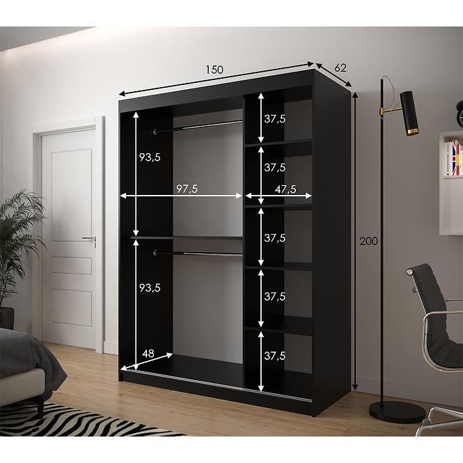 Schrank Heksagon 2 150 schwarz/Eiche artisan/spiegel,3