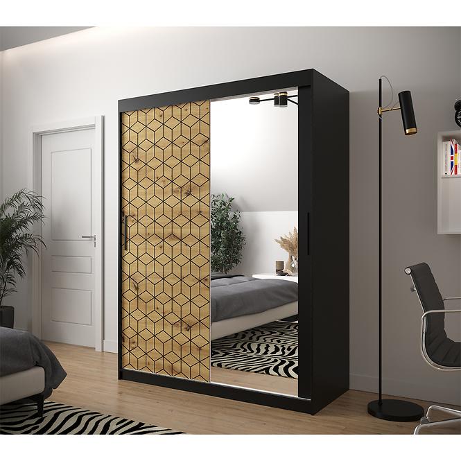 Schrank Heksagon 2 150 schwarz/Eiche artisan/spiegel,6