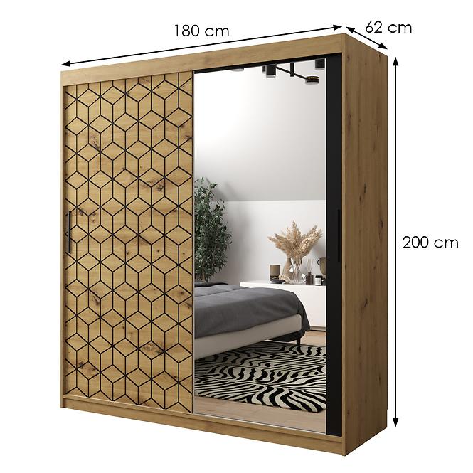 Schrank Heksagon 2 180 Eiche artisan/Eiche artisan/spiegel