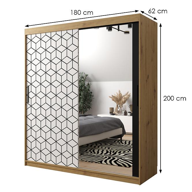 Schrank Heksagon 2 180 Eiche artisan/weiß/spiegel
