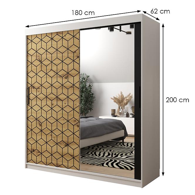 Schrank Heksagon 2 180 weiß/Eiche artisan/spiegel