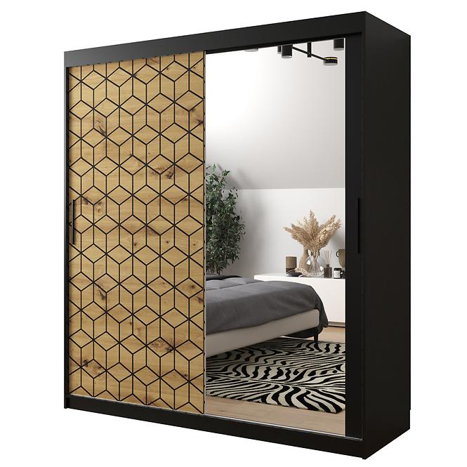 Schrank Heksagon 2 180 schwarz/Eiche artisan/spiegel