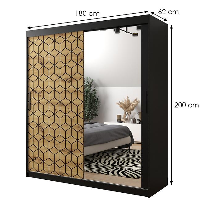 Schrank Heksagon 2 180 schwarz/Eiche artisan/spiegel
