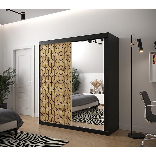 Schrank Heksagon 2 180 schwarz/Eiche artisan/spiegel