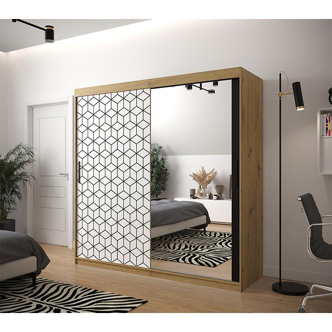 Schrank Heksagon 2 200 Eiche artisan/weiß/spiegel,6