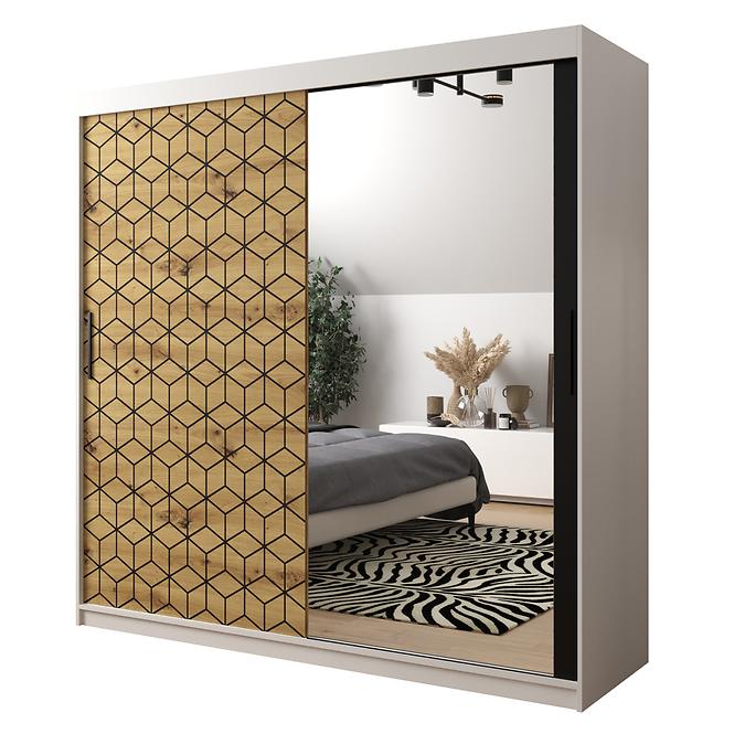 Schrank Heksagon 2 200 weiß/Eiche artisan/spiegel