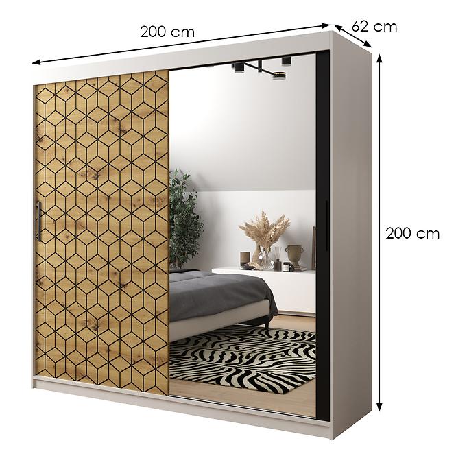 Schrank Heksagon 2 200 weiß/Eiche artisan/spiegel,2