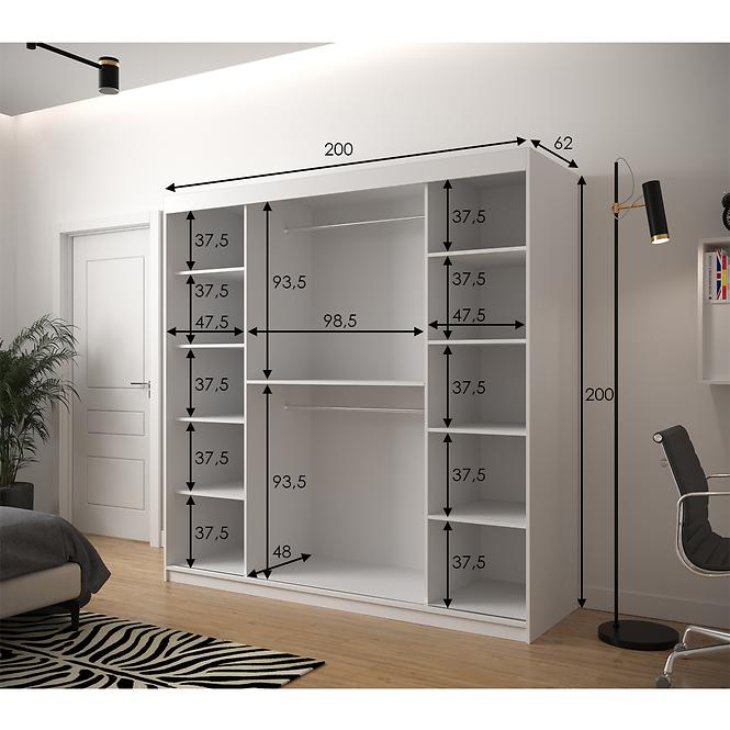 Schrank Heksagon 2 200 weiß/Eiche artisan/spiegel,3