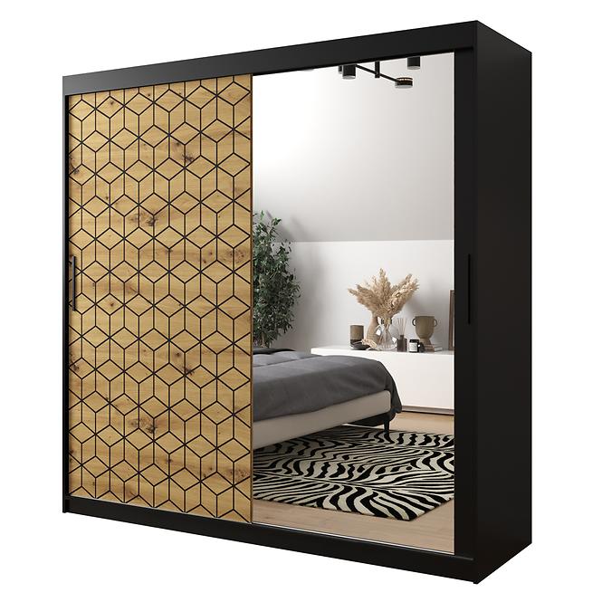 Schrank Heksagon 2 200 schwarz/Eiche artisan/spiegel