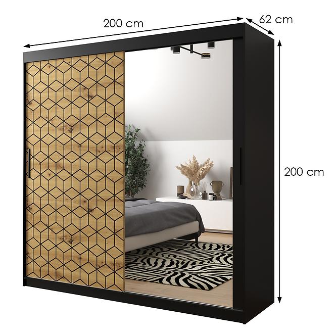 Schrank Heksagon 2 200 schwarz/Eiche artisan/spiegel