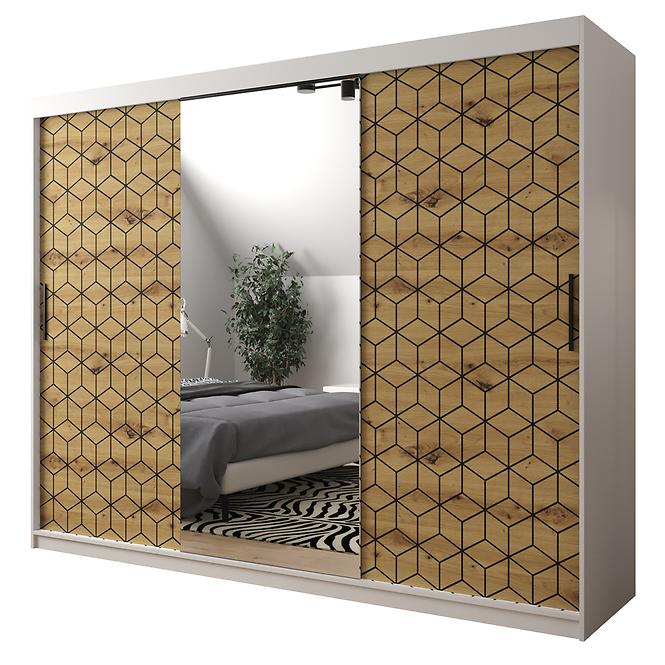Schrank Heksagon 2 250 weiß/Eiche artisan/spiegel