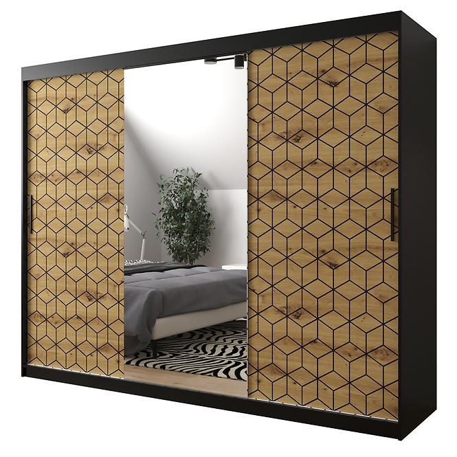 Schrank Heksagon 2 250 schwarz/Eiche artisan/spiegel