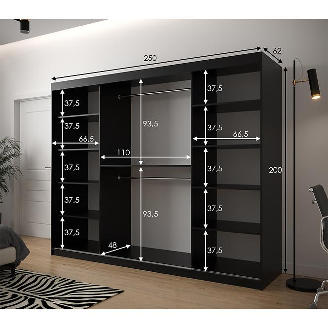 Schrank Heksagon 2 250 schwarz/Eiche artisan/spiegel,3