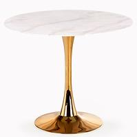 Esstisch Casemiro 90 Glas/Stahl – Weiß Marmur/Golden