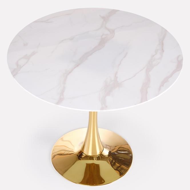 Esstisch Casemiro 90 Glas/Stahl – Weiß Marmur/Golden,2